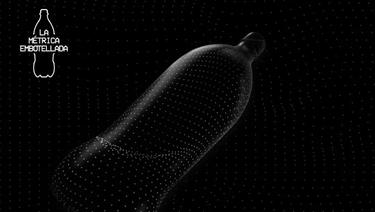 A plastic bottle displayed against a solid black background.